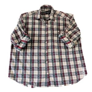 Button Up Embroidered Cotton Top Women's 2X Plaid Roll Tab Sleeve Company One